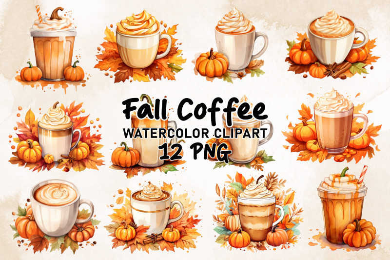 fall-coffee-watercolor-clipart-bundle