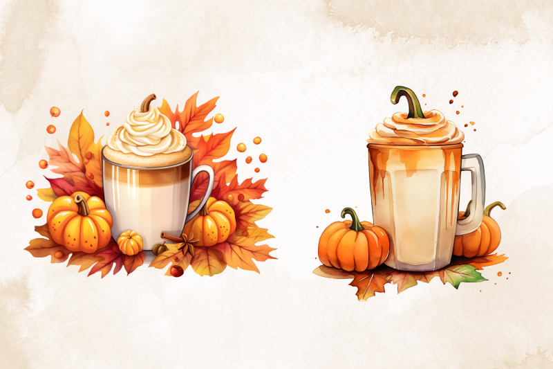 fall-coffee-watercolor-clipart-bundle