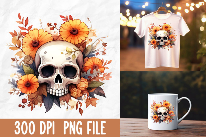 retro-halloween-fall-autumn-skull-leaves