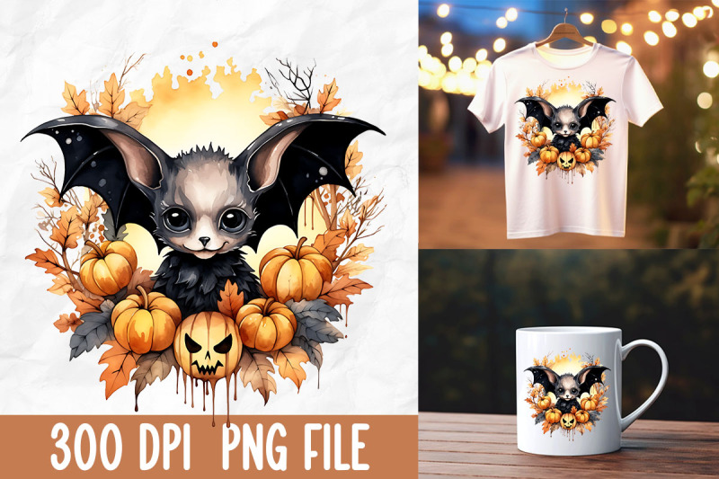 retro-halloween-pumpkin-bat-leaves