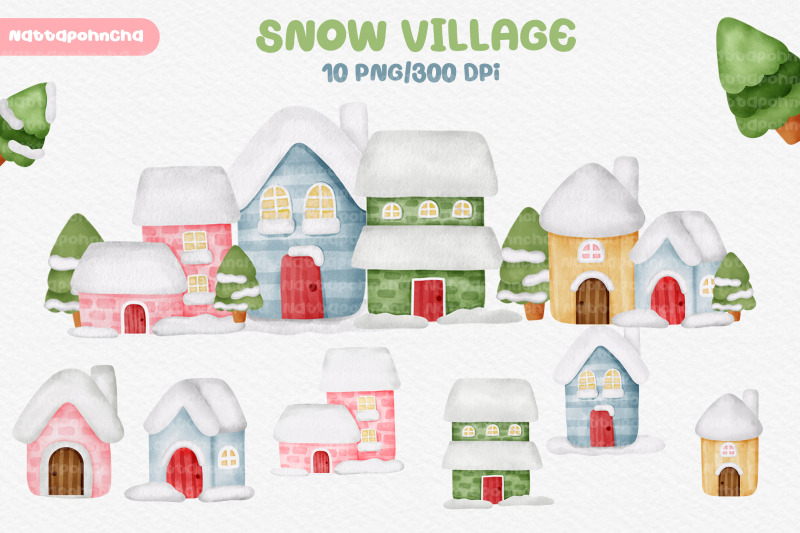 watercolor-christmas-snow-village