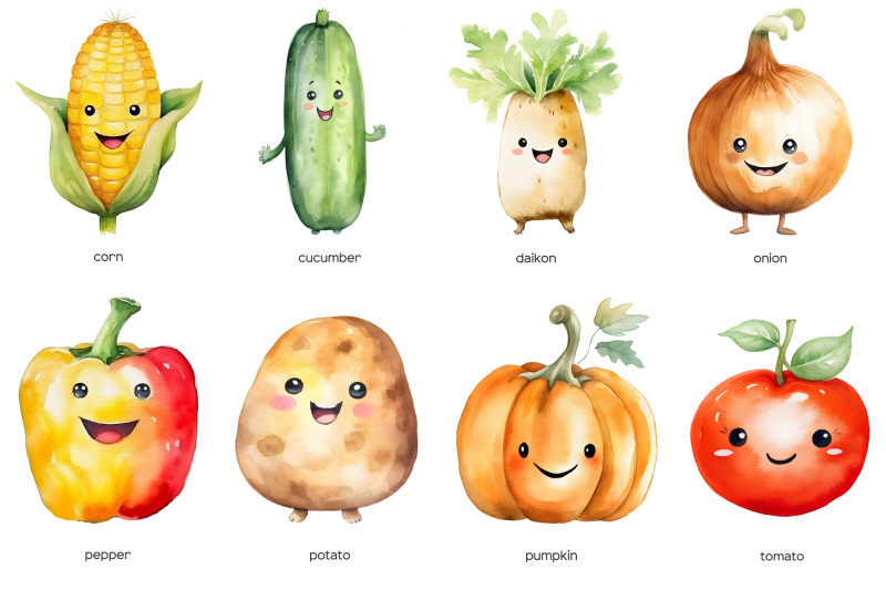 watercolor-kawaii-vegetables-happy-smiling-veggies-clip-art