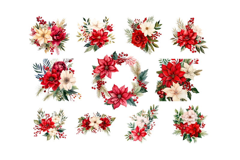 christmas-floral-clipart-bundle-xmas-bouquet-flowers