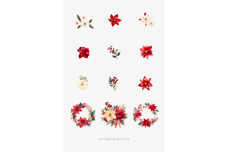 christmas-floral-clipart-bundle-xmas-bouquet-flowers