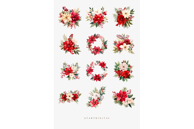 christmas-floral-clipart-bundle-xmas-bouquet-flowers