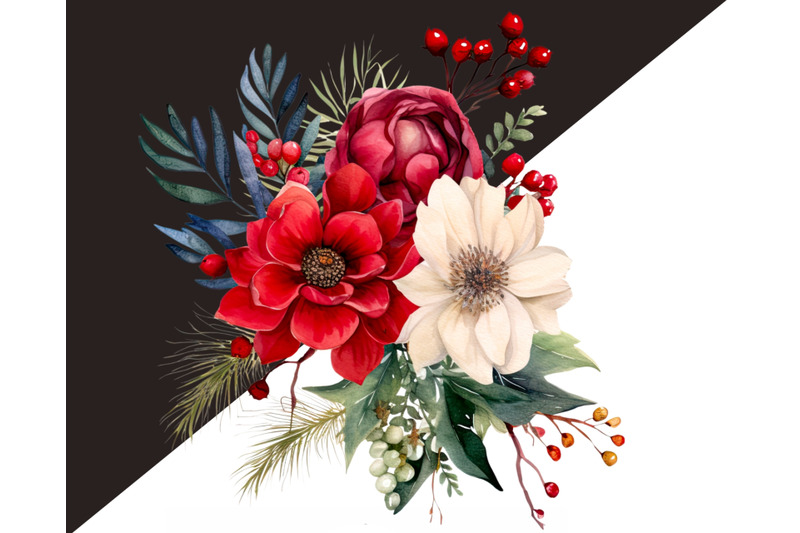 christmas-floral-clipart-bundle-xmas-bouquet-flowers