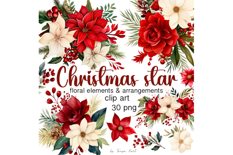 christmas-floral-clipart-bundle-xmas-bouquet-flowers