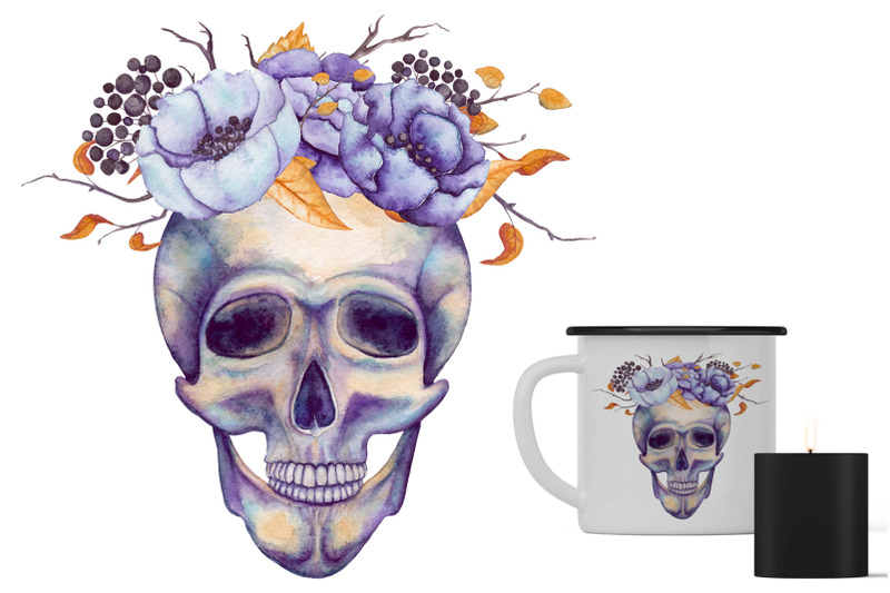 purple-floral-skull
