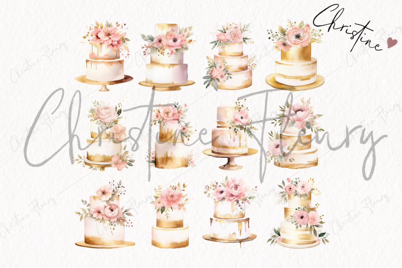 watercolor-gold-blush-wedding-cakes-png