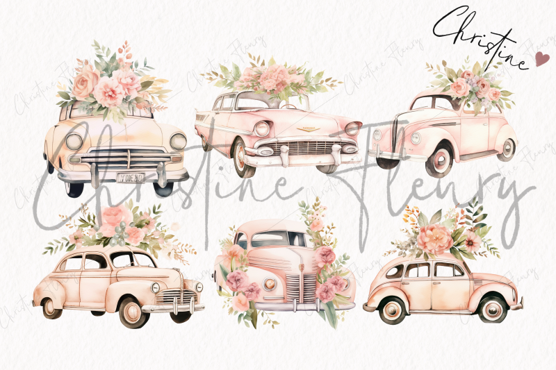 watercolor-gold-amp-blush-wedding-cars-png