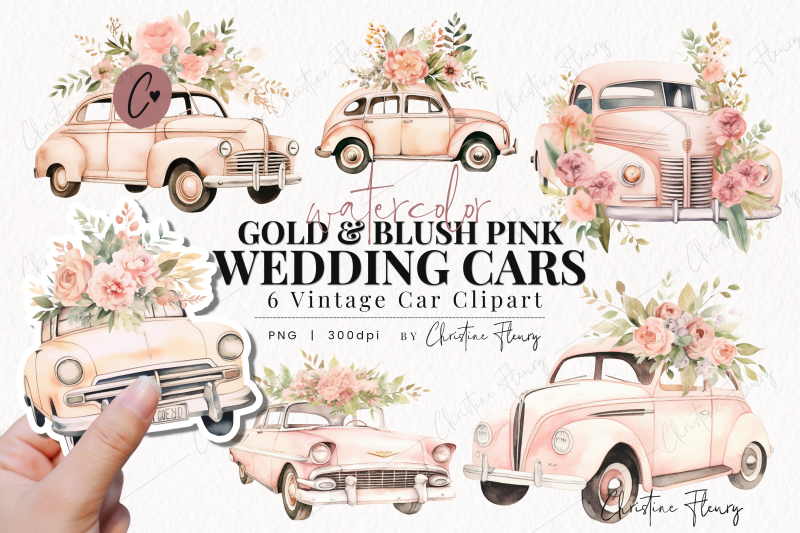 watercolor-gold-amp-blush-wedding-cars-png