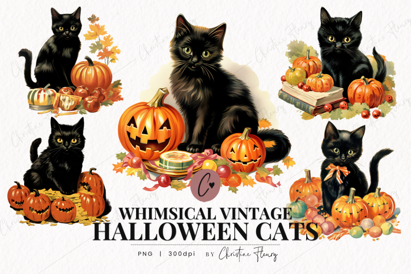 whimsical-vintage-halloween-cats-clipart