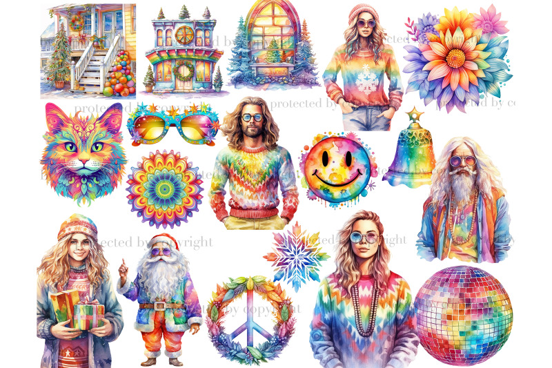 hippie-christmas-clipart-boho-bundle-png