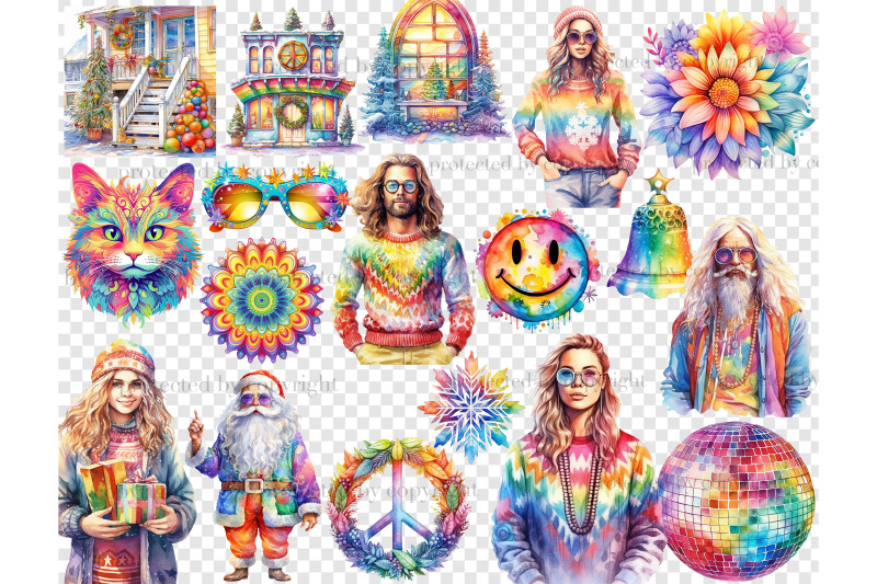 hippie-christmas-clipart-boho-bundle-png