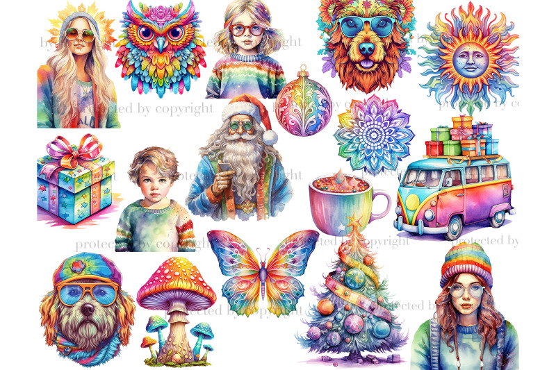 hippie-christmas-clipart-boho-bundle-png