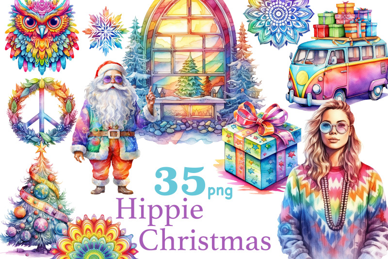 hippie-christmas-clipart-boho-bundle-png