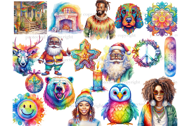 hippie-christmas-clipart-xmas-sublimation-bundle