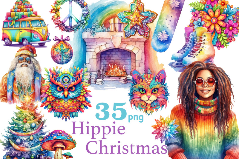 hippie-christmas-clipart-xmas-sublimation-bundle