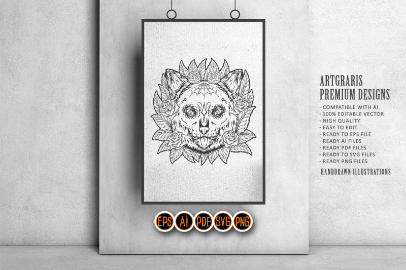 elegant-muertos-cat-with-floral-ornament-monochrome