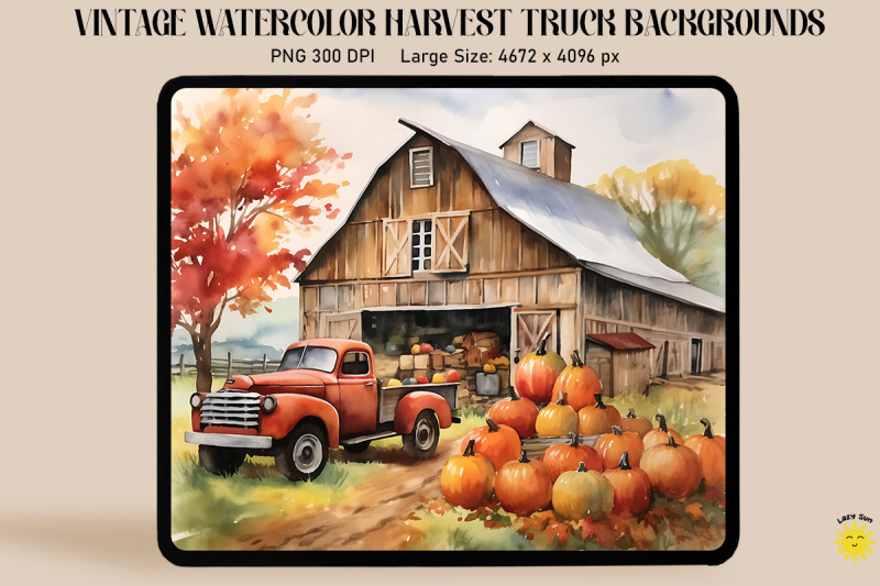 watercolor-harvest-truck-with-pumpkins