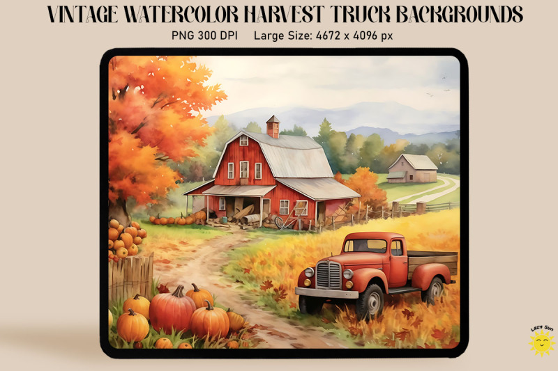 watercolor-harvest-truck-with-pumpkins