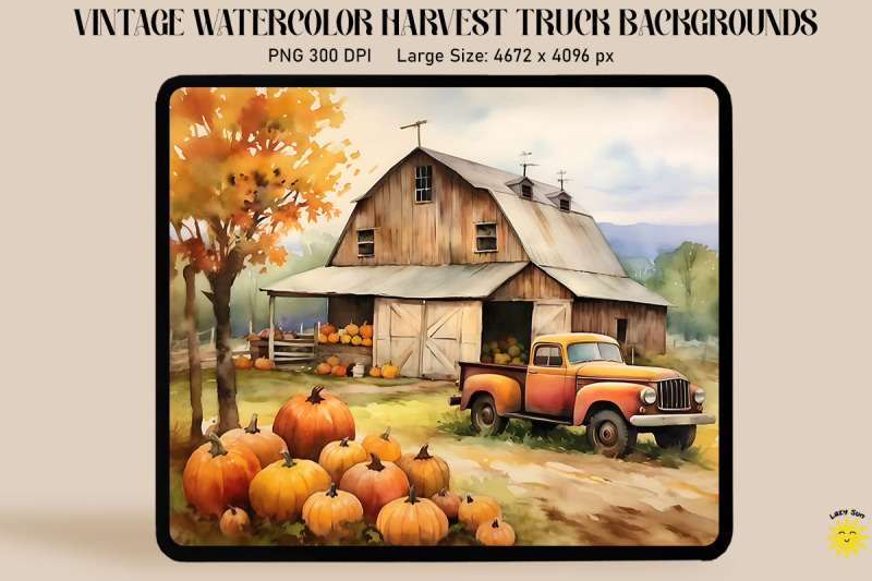 watercolor-harvest-truck-with-pumpkins