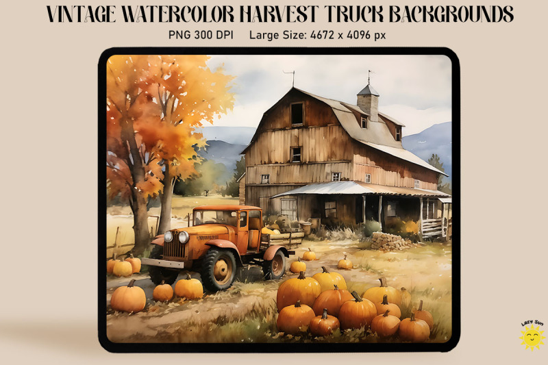 watercolor-harvest-truck-with-pumpkins