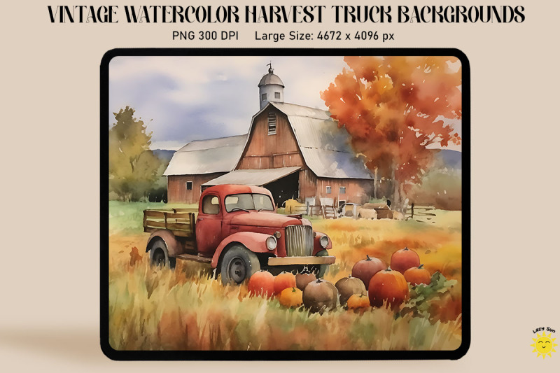 watercolor-harvest-truck-with-pumpkins