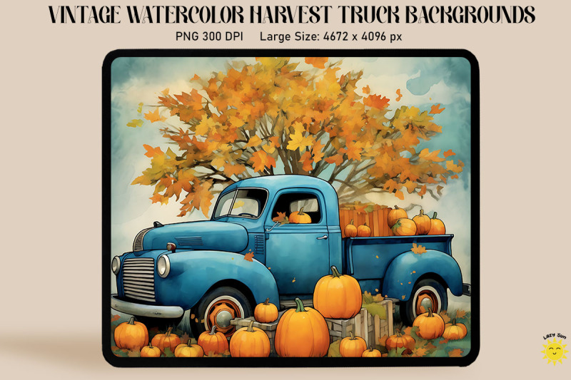 watercolor-blue-truck-with-pumpkins