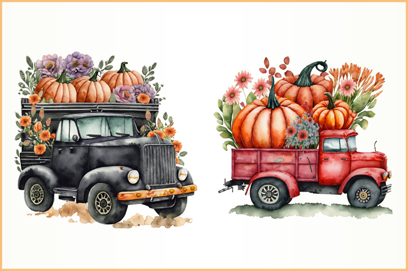 watercolor-autumn-truck-clipart-set