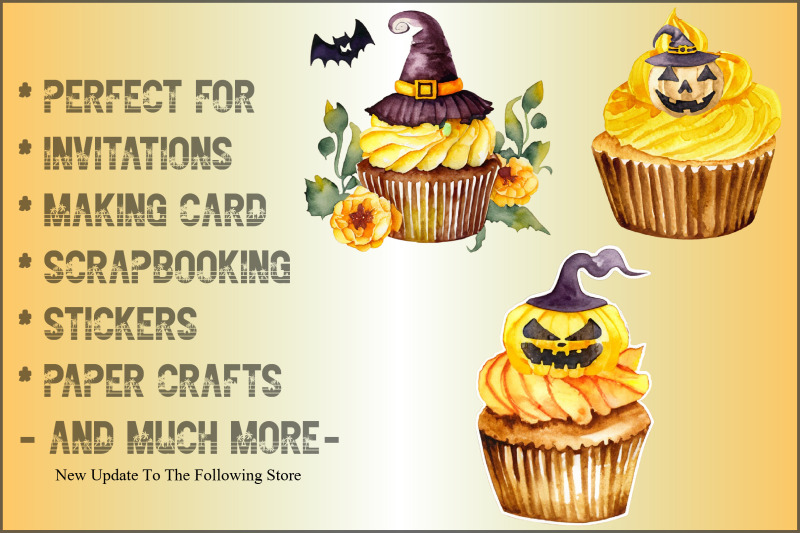 watercolor-yellow-cupcake-and-halloween-clipart