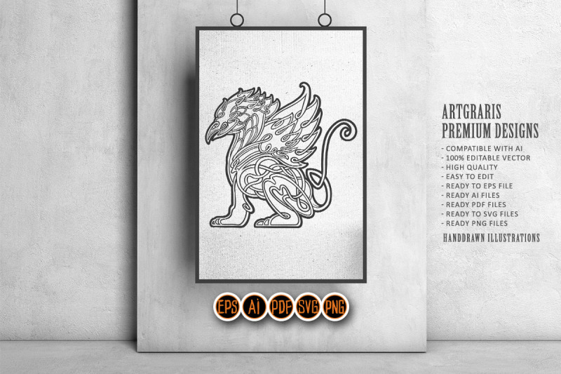 elegant-griffin-classic-flourish-mythical-ornament-monochrome