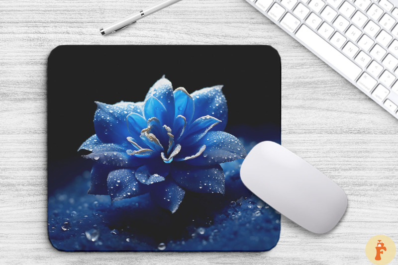 frozen-blue-flower-on-snow-mouse-pad