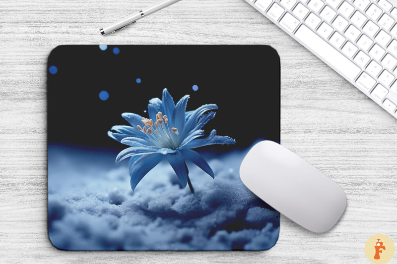 frozen-blue-flower-on-snow-mouse-pad