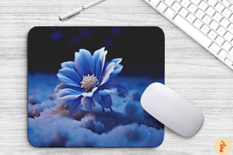 frozen-blue-flower-on-snow-mouse-pad