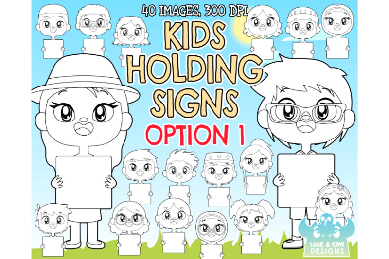 kids-holding-signs-1-digital-stamps-lime-and-kiwi-designs
