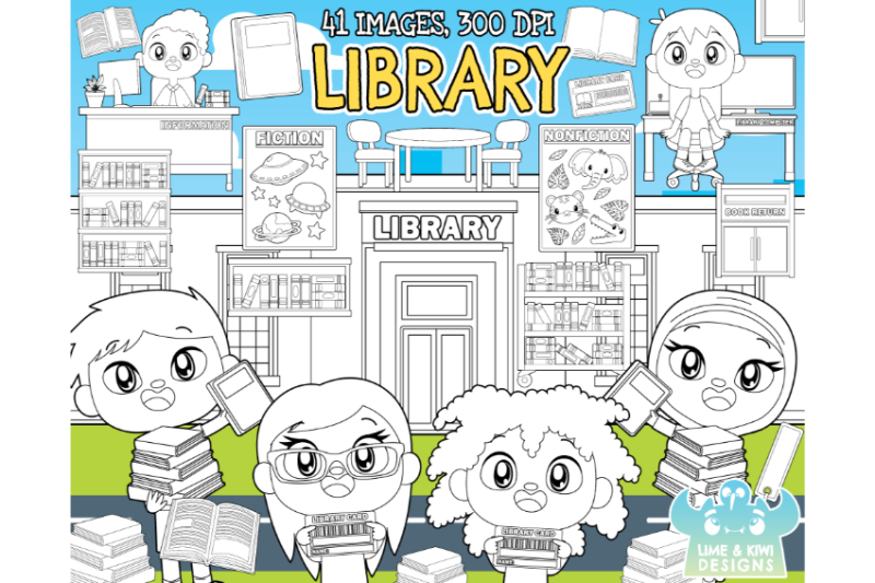 library-digital-stamps-lime-and-kiwi-designs