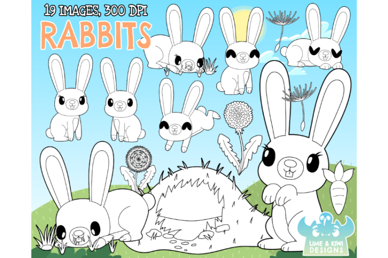rabbits-digital-stamps-lime-and-kiwi-designs
