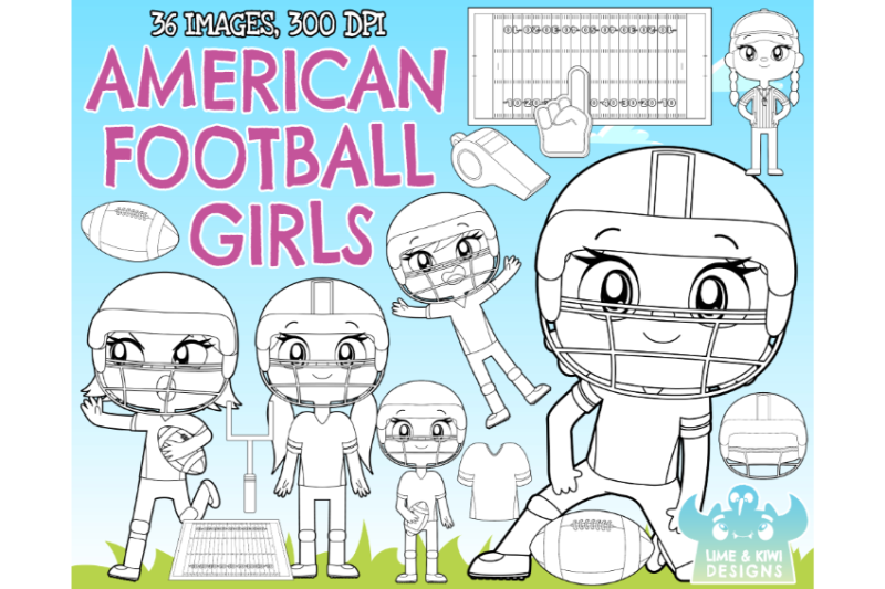 american-football-girls-digital-stamps-lime-and-kiwi-designs