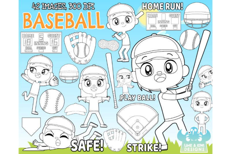 baseball-digital-stamps-lime-and-kiwi-designs