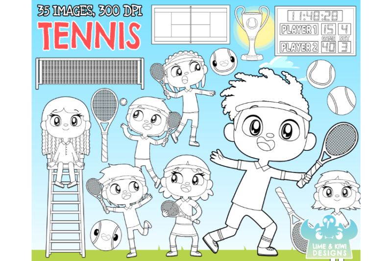 tennis-digital-stamps-lime-and-kiwi-designs