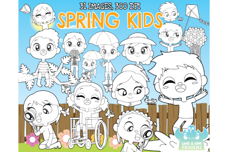 spring-kids-digital-stamps-lime-and-kiwi-designs