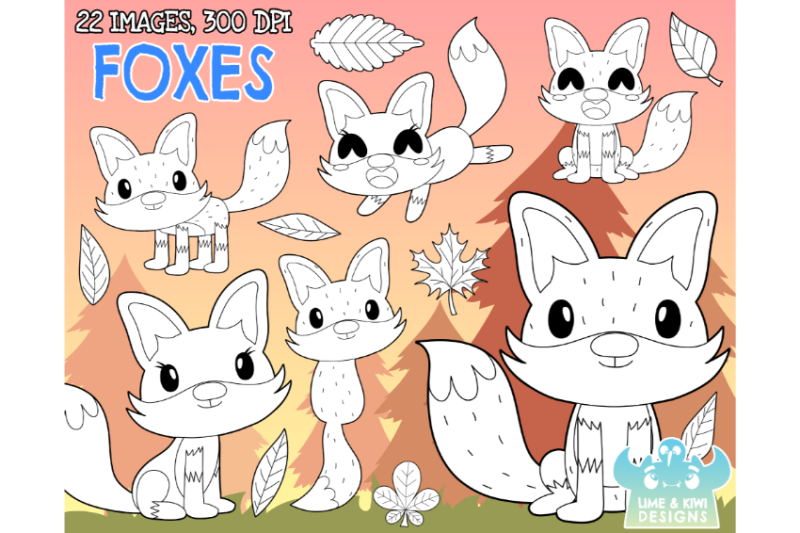 foxes-digital-stamps-lime-and-kiwi-designs