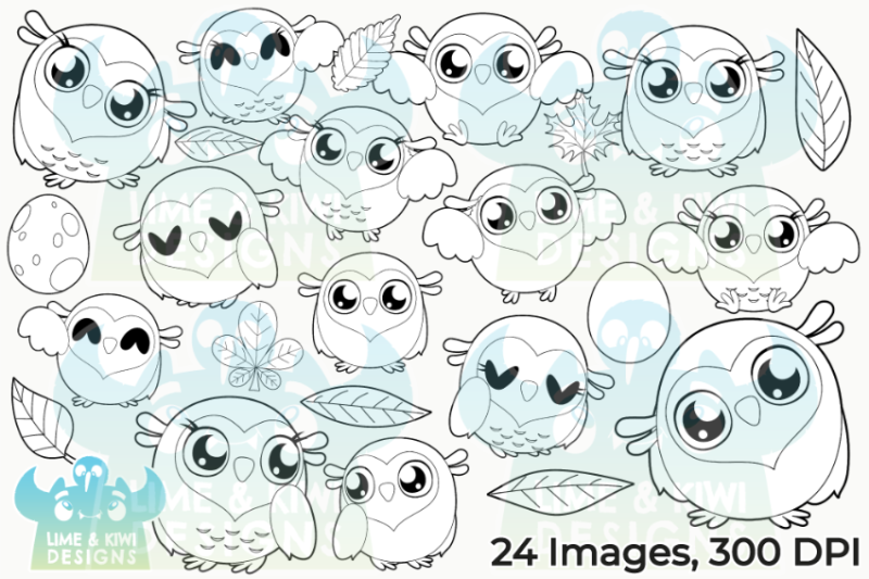 owls-digital-stamps-lime-and-kiwi-designs