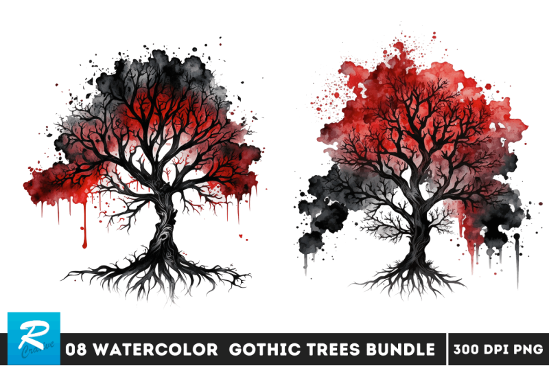 watercolor-gothic-trees-clipart-bundle