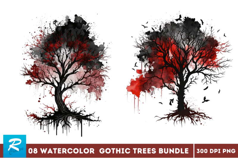 watercolor-gothic-trees-clipart-bundle