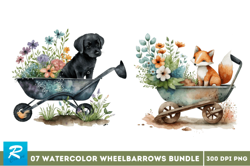watercolor-cute-wheelbarrows-clipart-bundle
