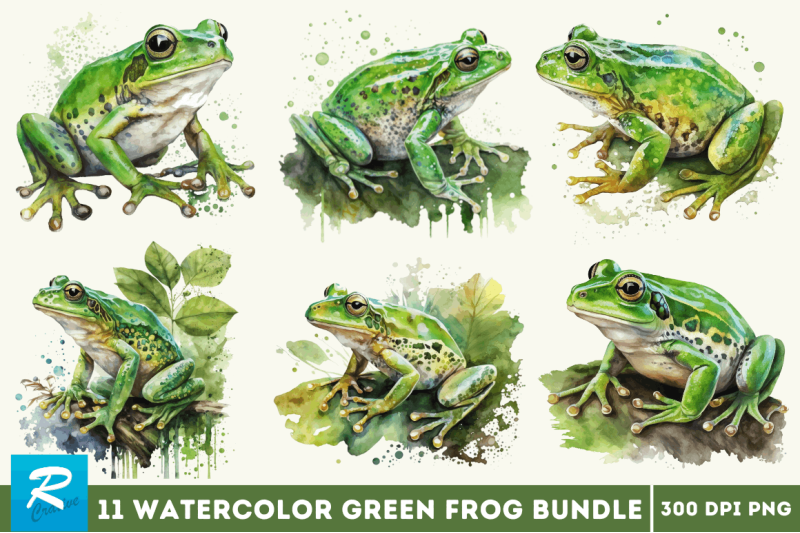 watercolor-green-frog-clipart-bundle