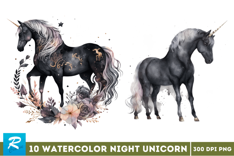 watercolor-night-unicorn-clipart-bundle