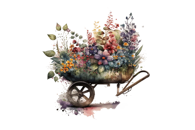 watercolor-floral-wheelbarrows-clipart-bundle